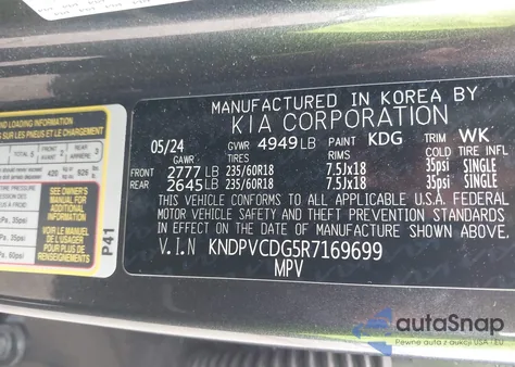 2024 Kia Sportage Hybrid Ex z USA, uszkodzony, nr VIN KNDPVCDG5R7169699